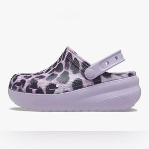 Crocs Kids Leopard Print Clogs Purple Little Girl Size 12 Slip On Shoes